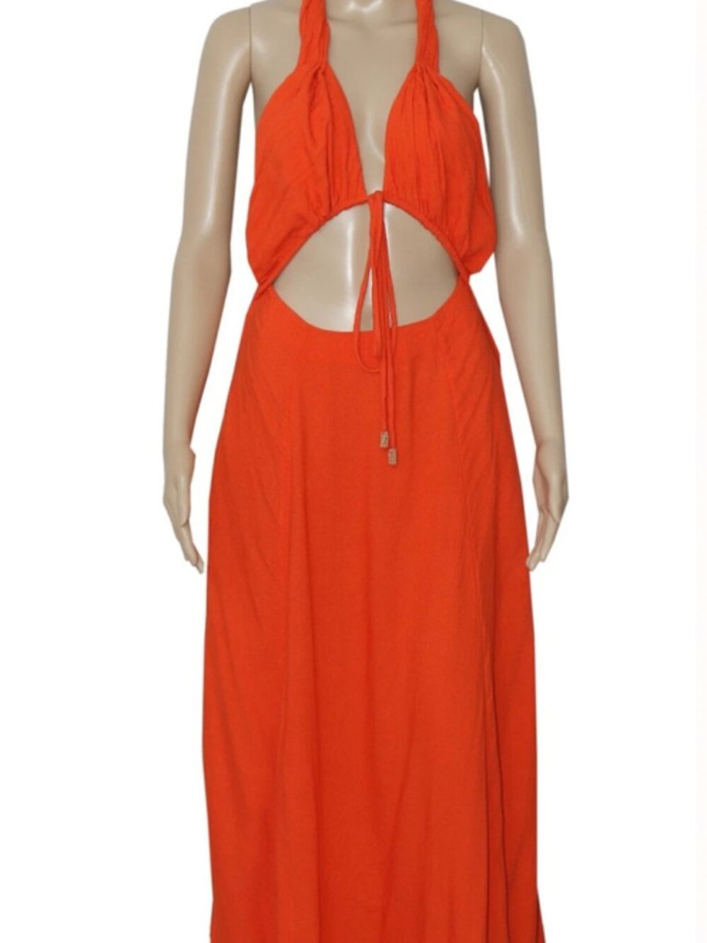 Free People Got A Crush Dress Low Back Robe Midi Cutout Orange Halter S
